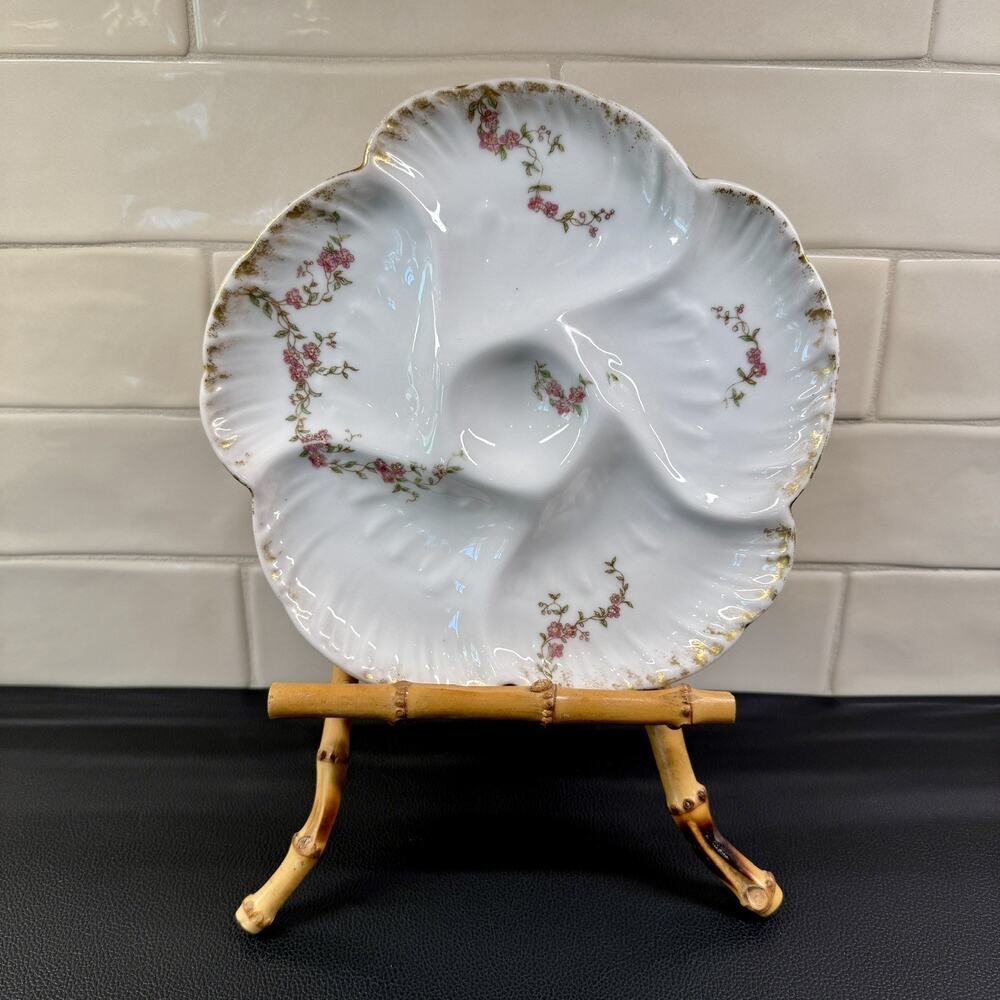 Haviland Limoges 5 Wells Porcelain Oyster Plate Floral Vine Gold Trim CFM GDM